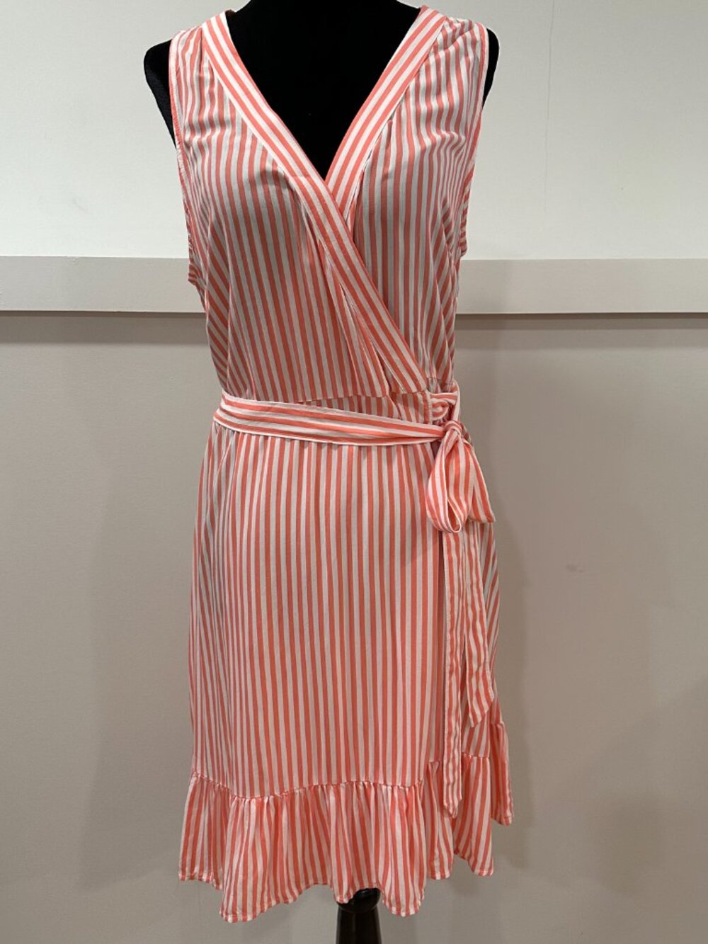NWT J.Crew Sleeveless Lightweight Orange White Striped Wrap Dress Size Small